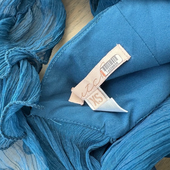 Hutch Rumi Open Tie Back Ruffle Maxi Dress Gown Blue Chiffon - Size XS - Picture 4 of 11